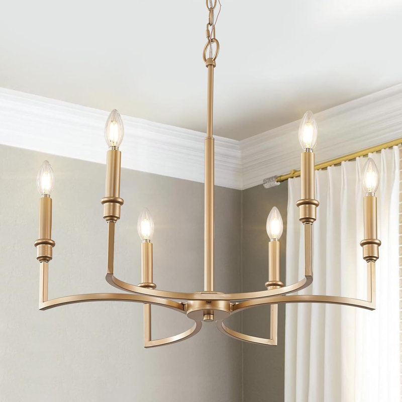 Mercer41 6-Light Gold Chandelier Light Fixture, Vintage Candle